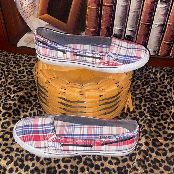 Sperry Shoes - Sperry Top Sliders Plaid Slip on Deck Shoes Size 9 need cleaning good condition